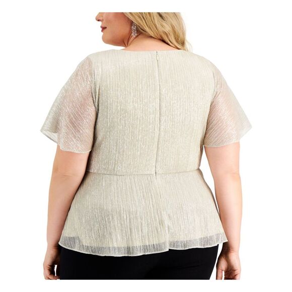 SPEECHLESS Womens Gold Twist Front Kimono Sleeve Evening Peplum Top Plus 34 - Picture 2 of 2